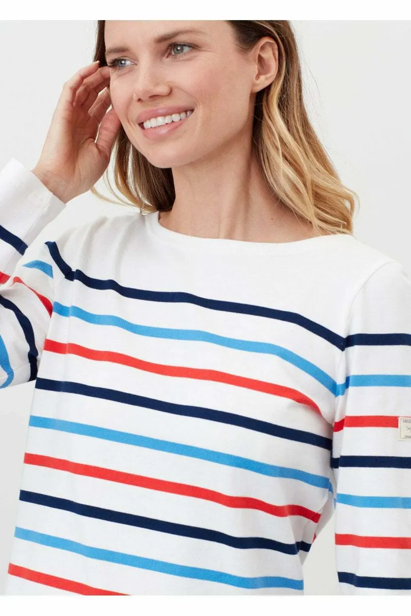 Joules Ladies Cream Navy Red Blue Stripe Harbour Top-1